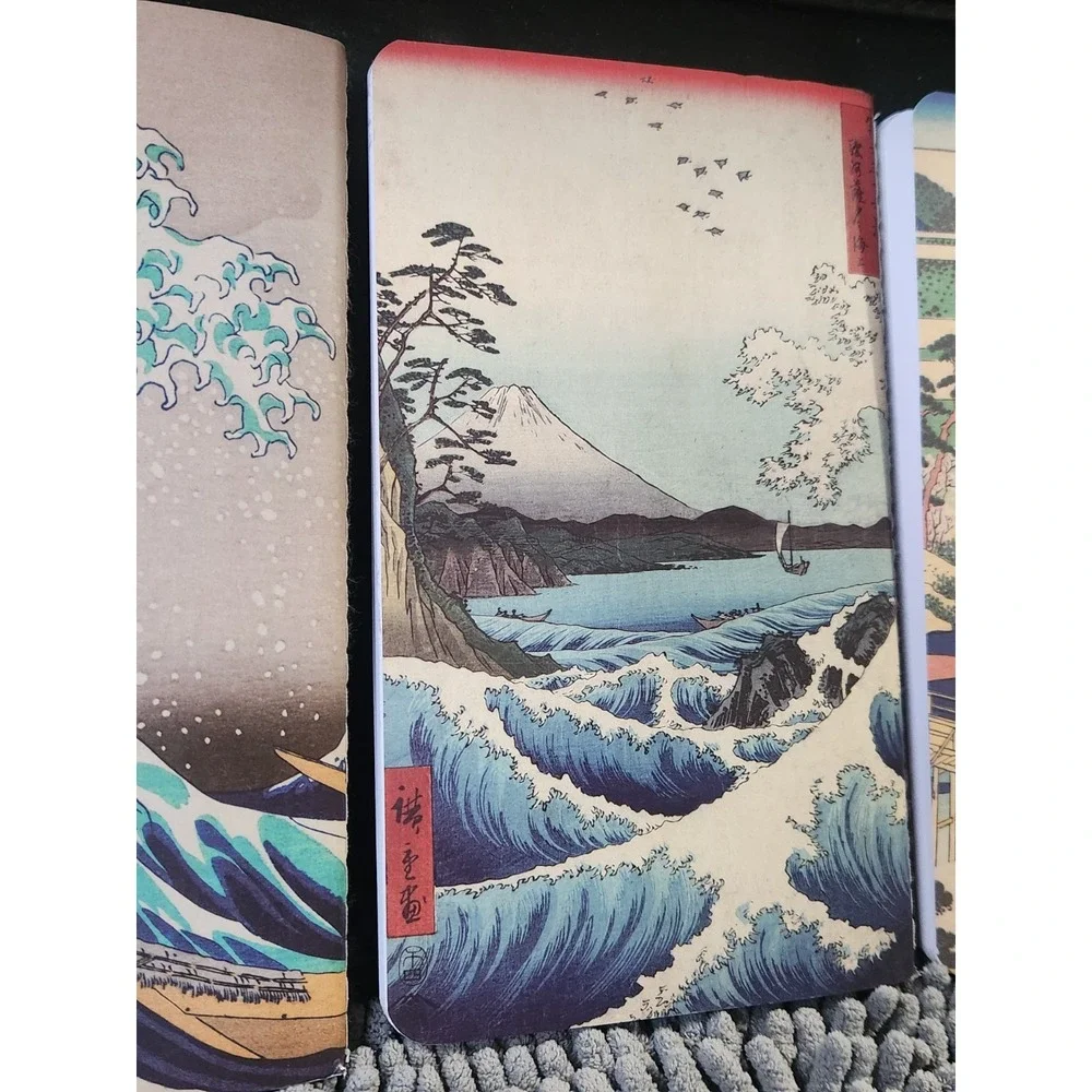 Chinese Lined‎ Journals with Ocean, Mountains, Tree Scenes Haiku Style Set of 3